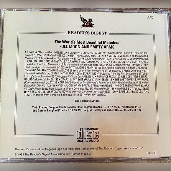 Vintage CD Full Moon & Empty Arms Romantic Strings Twin Pianos Reader's Digest A - Picture 2 of 3